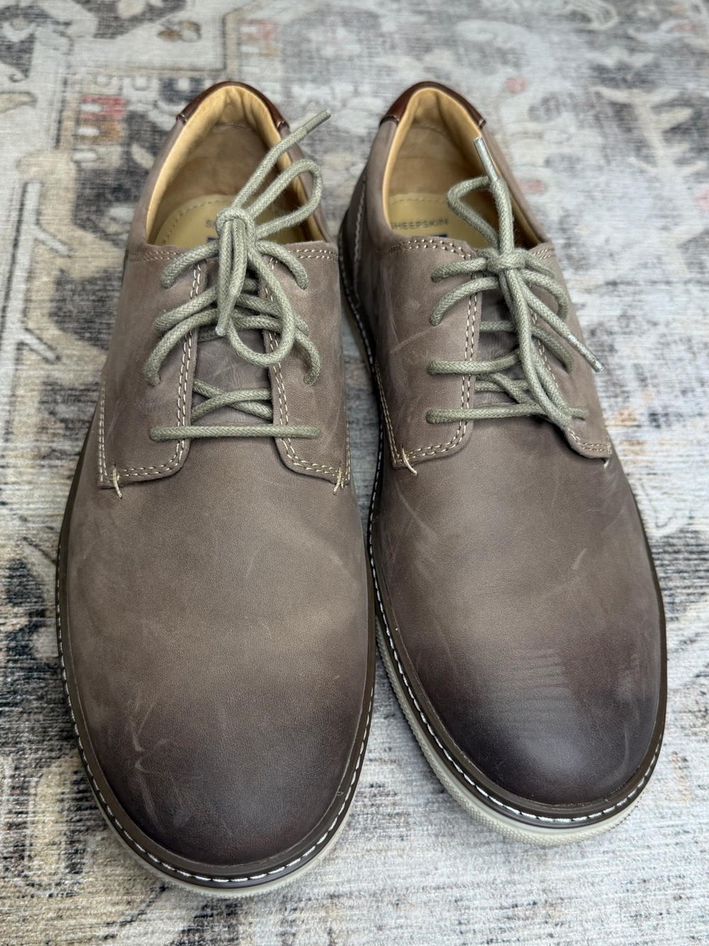 Johnston & Murphy Mens Brown Sheepskin Lace-Up Casual Shoes